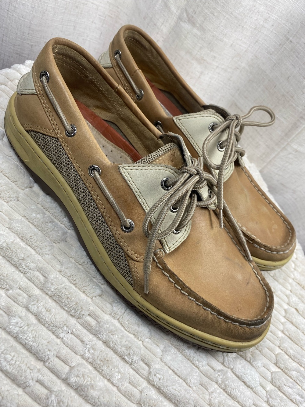 Vintage Sperry Top-Sider Billfish 3-Eye Boat Shoes Men's Size 9.5 Tan Preppy Lux